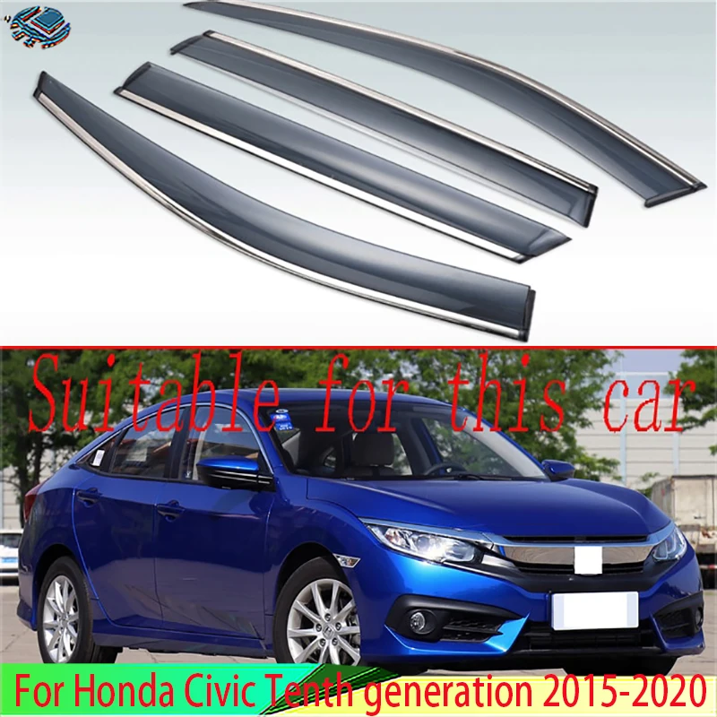 

For Honda Civic Tenth generation 2015-2020 2017 2019 Plastic Exterior Visor Vent Shades Window Sun Rain Guard Deflector 4pcs