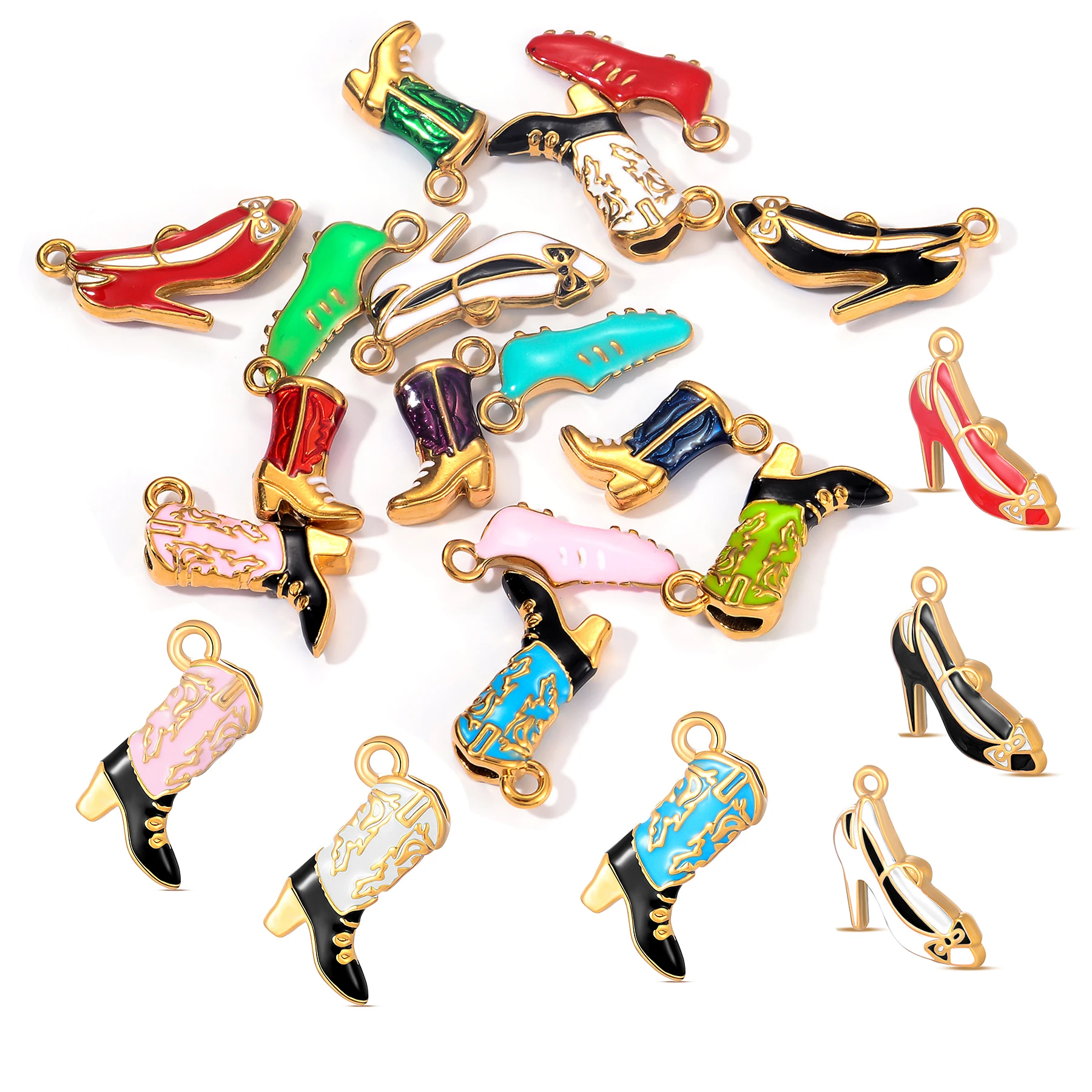 

4Pcs Enamel Women Boot High heels Charms Stainless Steel Pendant for DIY Jewelry Making Accessories