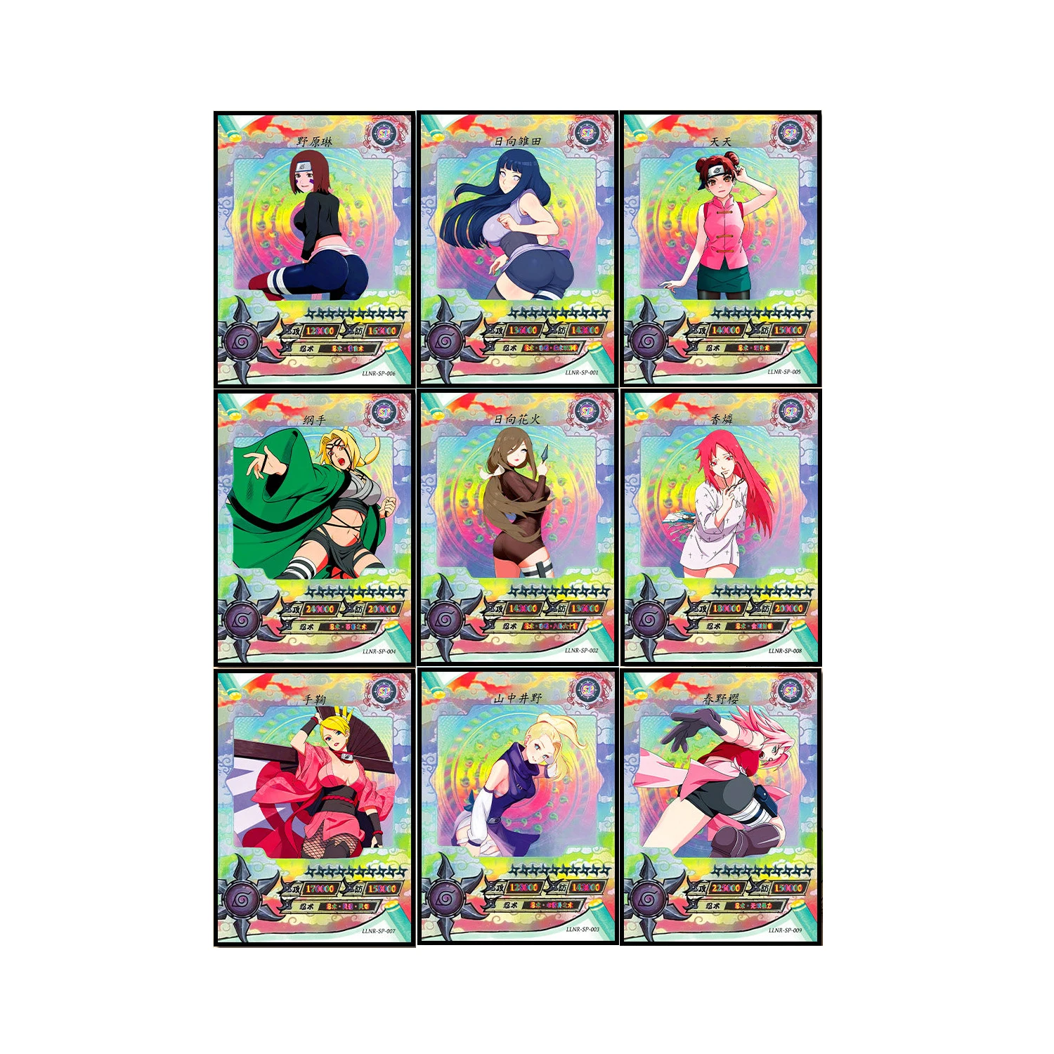 conjunto-de-9-cartoes-colecionaveis-diy-naruto-hyuuga-hanabi-yamanaka-ino-tenten-temari-cartoes-de-anime-coloridos-com-efeito-flash-brinquedos-de-presente
