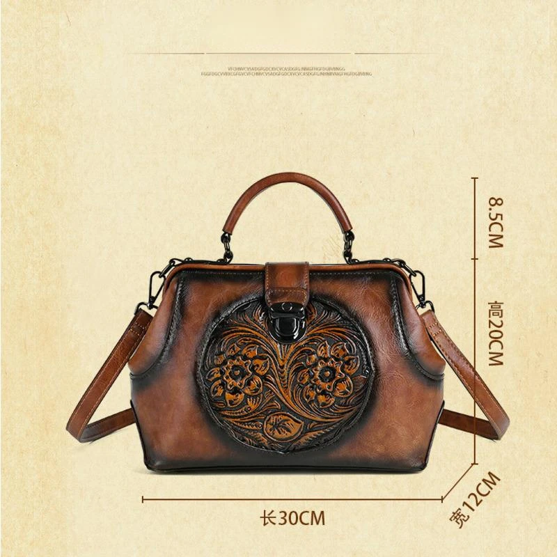 Vintage Luxury Handmade Leather Travel Backpacks for Women Designer Handbags Hasp Ladies Shoulder Bags Embossed Woman Backpack