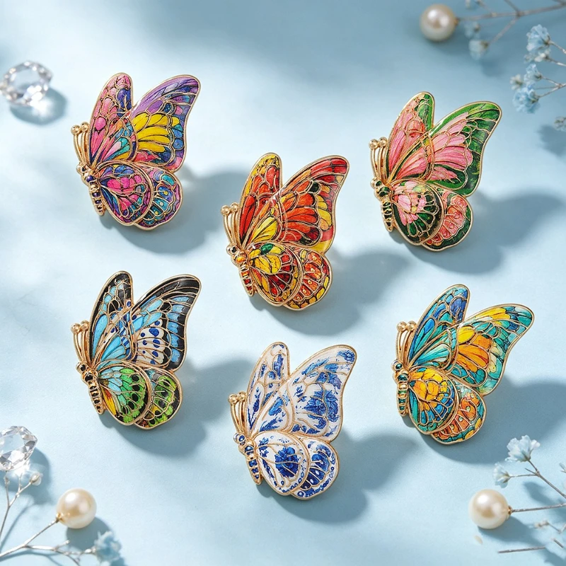 Vintage Multicolor Wing Butterfly Brooch Pin European Style Insect Metal Badge Pin DIY Clothing Bags Hat T-shirt Fashion Gift