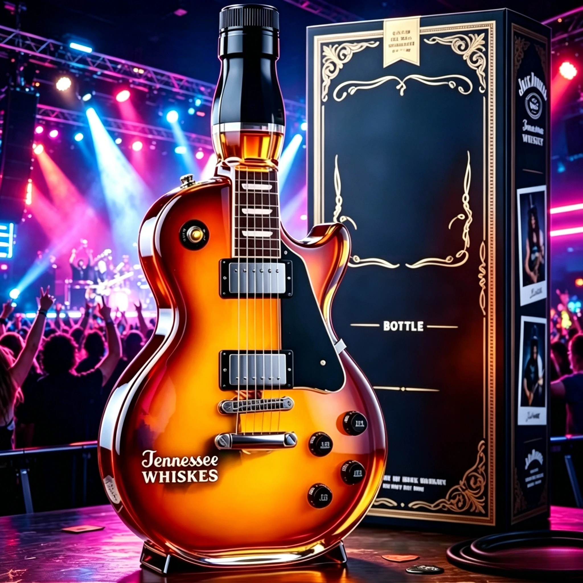 Guitar Shaped Glass Decanter Rock Legend Tennessee Whiskey Bottle Unique Liquor Storage Bar Ornament Decor Gift Desktop Figurine