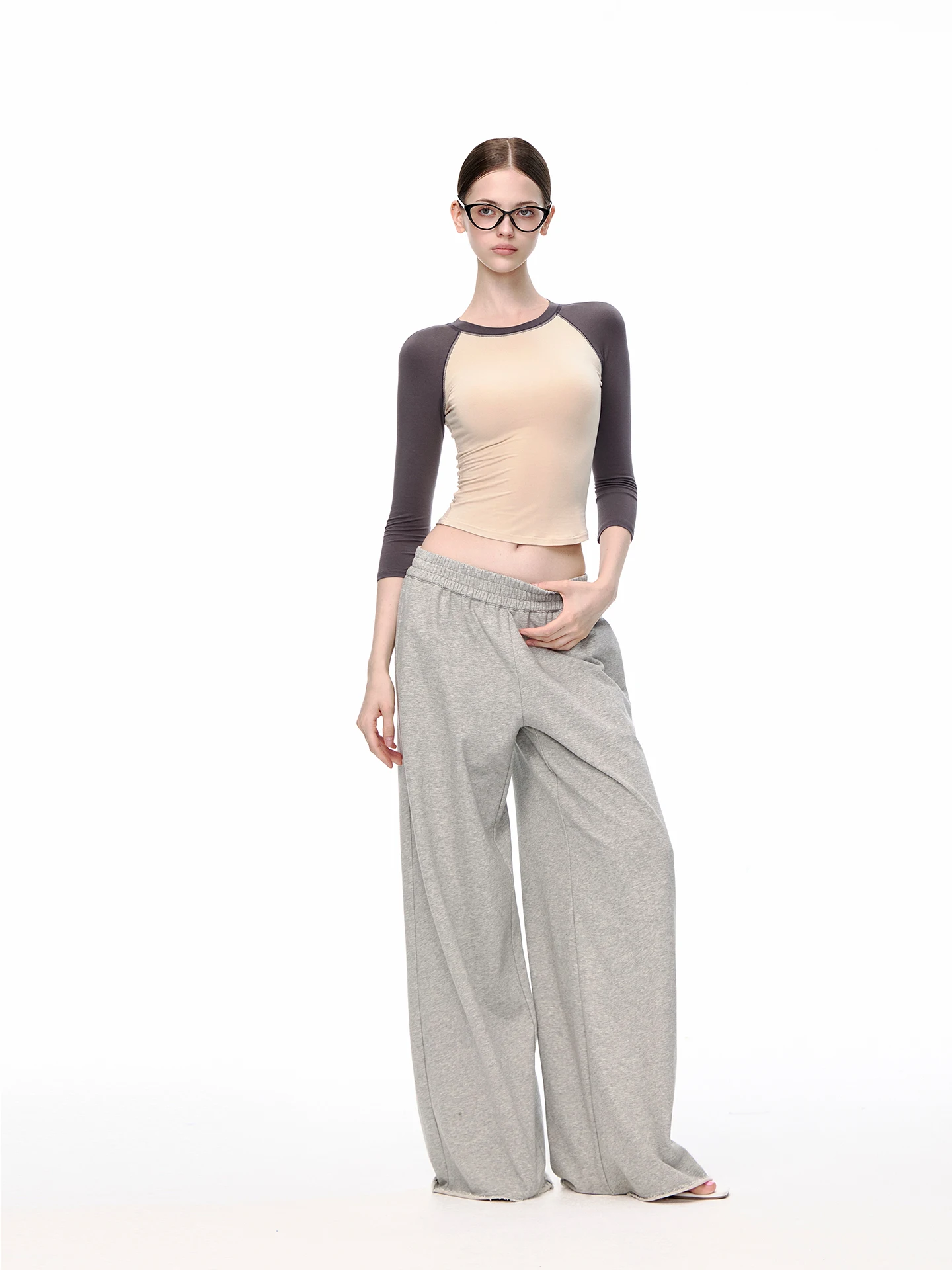 JLAUNT Grey Wide Leg Pants Women's Lazy Loose Straight Casual Sports Pants Low Waist Slimming Comfortable Breathable