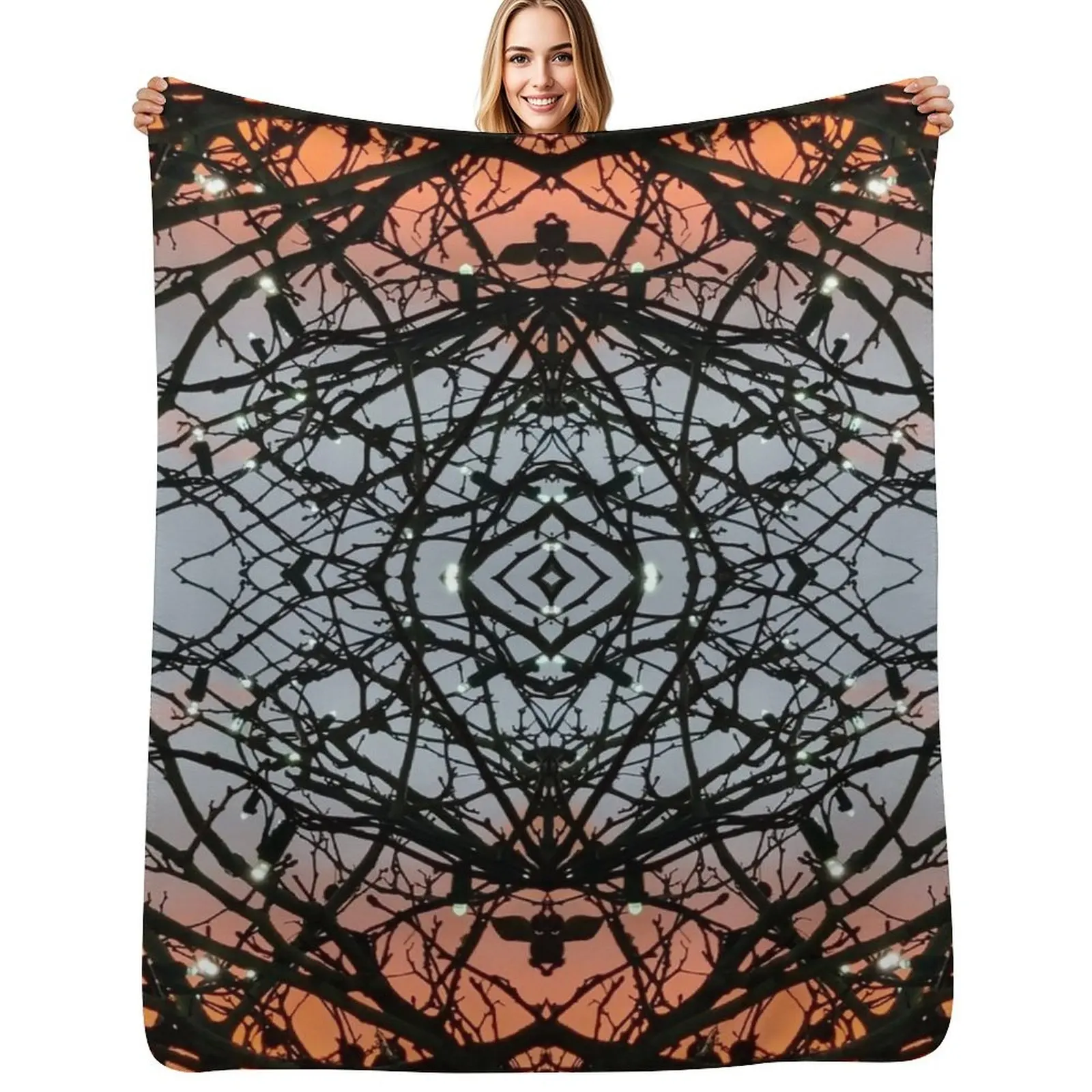 Winter Sunset Pattern Throw Blanket Wrinkle Resistant Lightweight Blanket