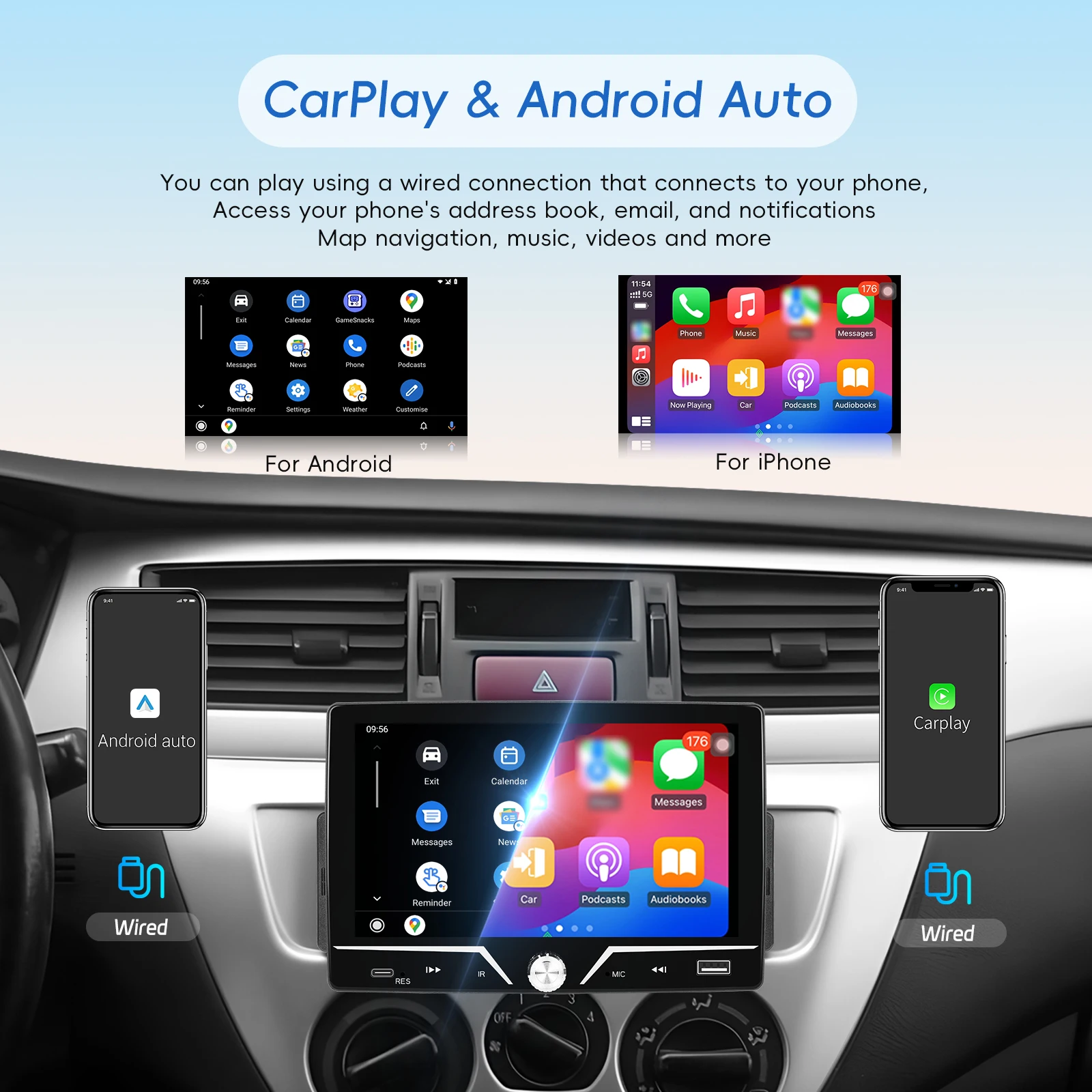 Podofo 7 "1Din CarPlay أندرويد راديو السيارة التلقائي الوسائط المتعددة فيديو MP5 لاعب شاشة تعمل باللمس العالمي Autoradio ستيريو USB شحن #2