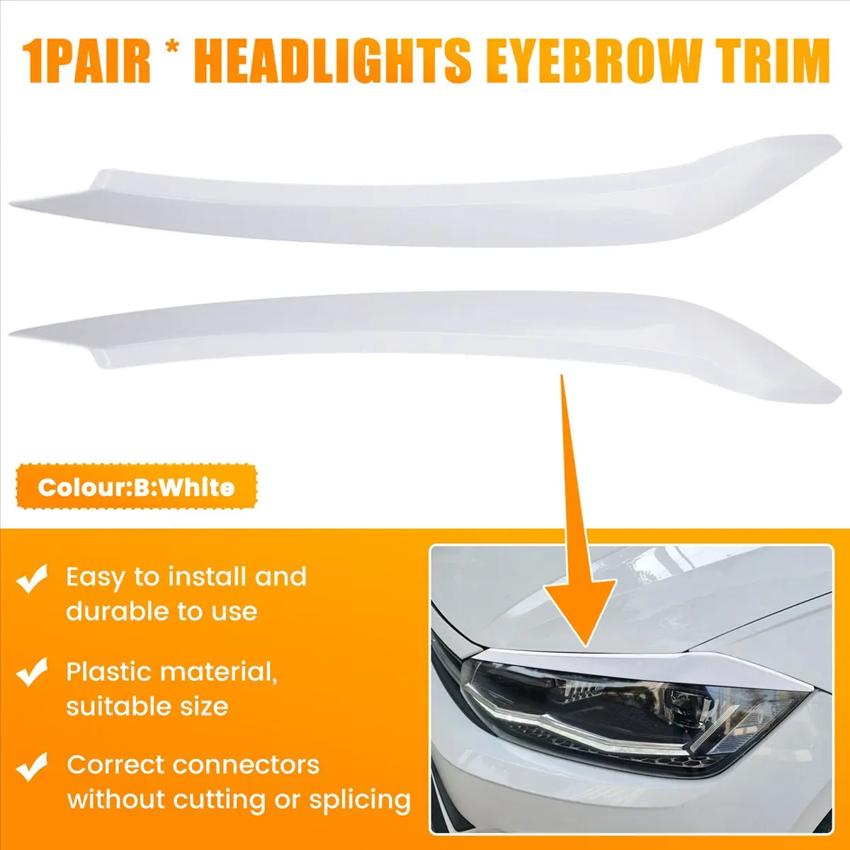 Mega Sale Car Headlight Eyebrow Molding Trim Sticker for VW Polo 2019-2022 Lamp Eyelids Decorative Strips Lid Cover,B