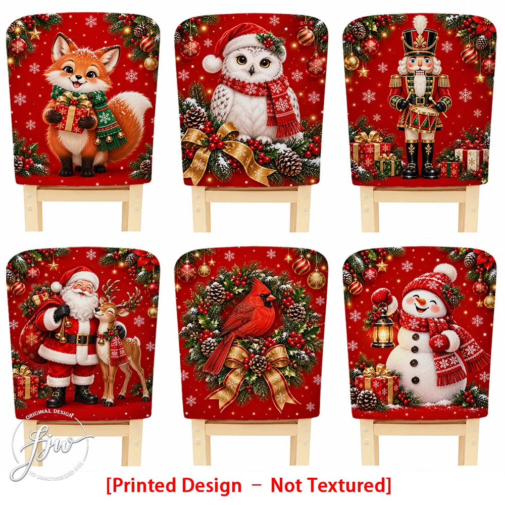 2/4/6pc Christmas Chair Back Covers Cute Xmas Animal & Nutcracker Holiday Dining Chair Slipcovers for Winter Party Home Decor