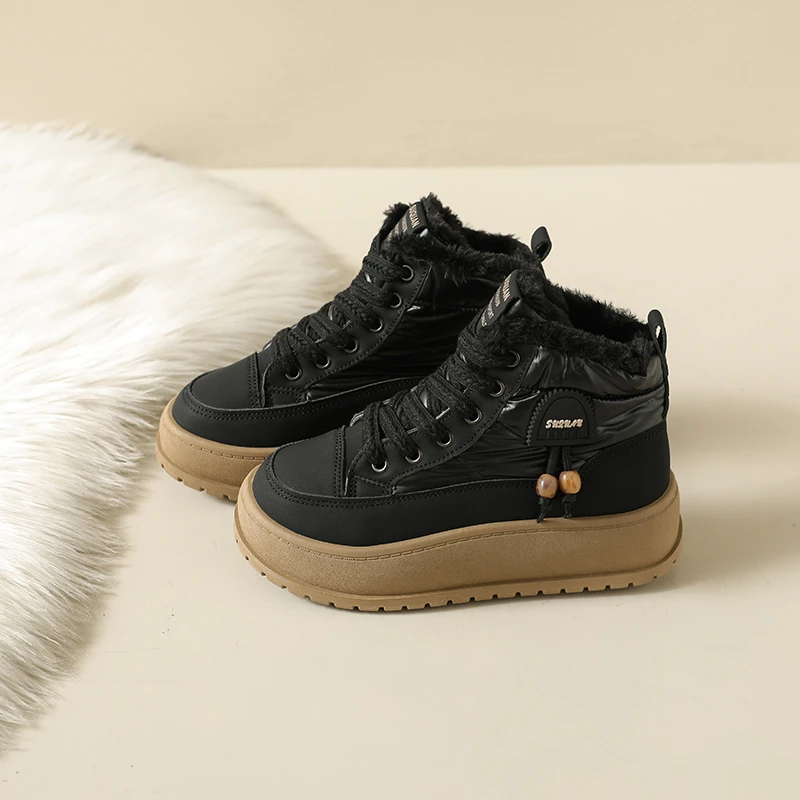 أحذية نسائية عصرية، نعال سميكة مخملية شتوية جديدة برباط، أحذية قطنية دافئة مرتفعة، أحذية قصيرة يومية متعددة الاستخدامات #2