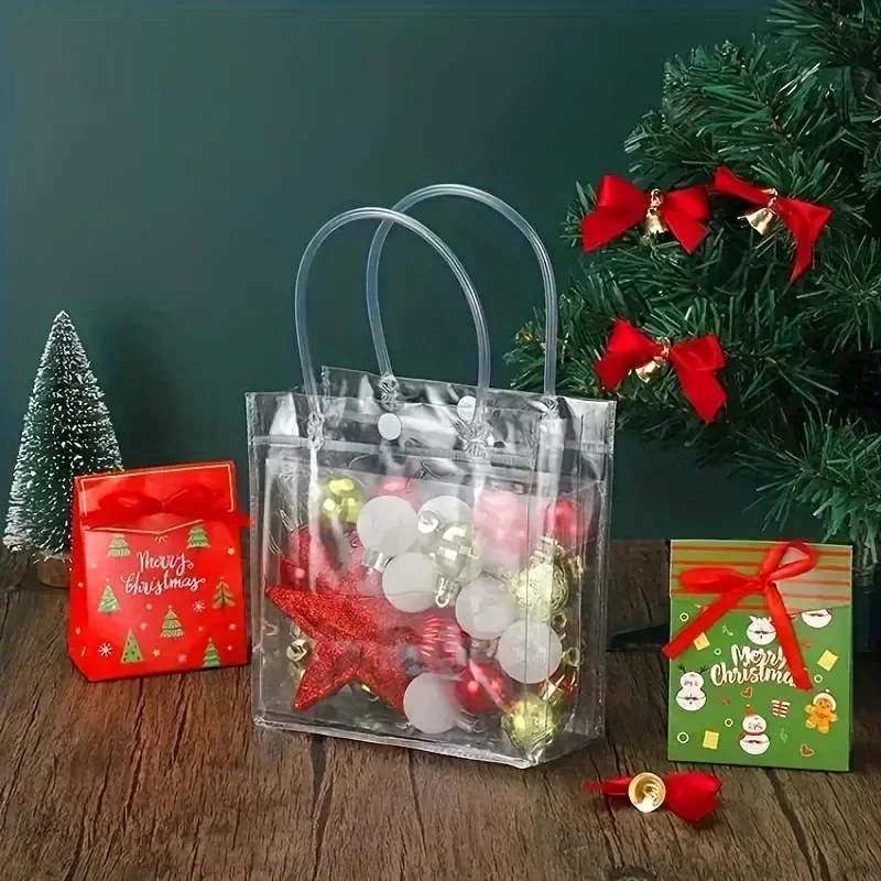 Bolsa de regalo transparente con asa, embalaje de regalo de dulces para fiesta de cumpleaños y boda, bolsa de mano reutilizable, Baby Shower de Navidad, 10/20 piezas
