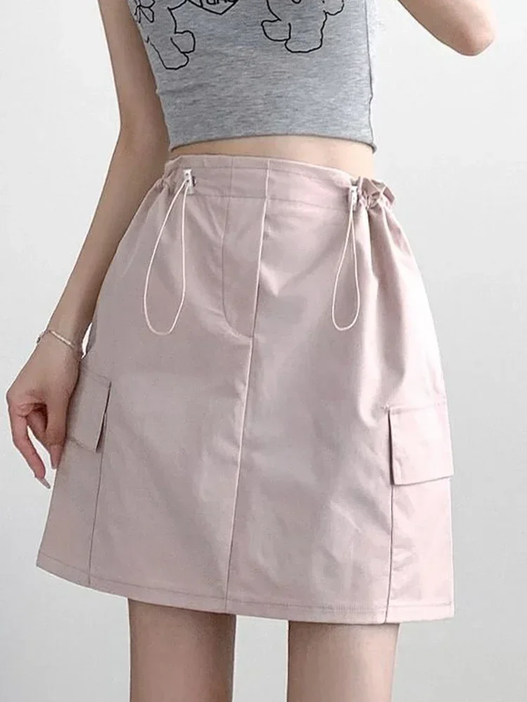 Mulheres y2k saias de carga vintage cintura alta casual streetwear mini saias retro americano bolsos sólidos feminino saias sexy novo 2025