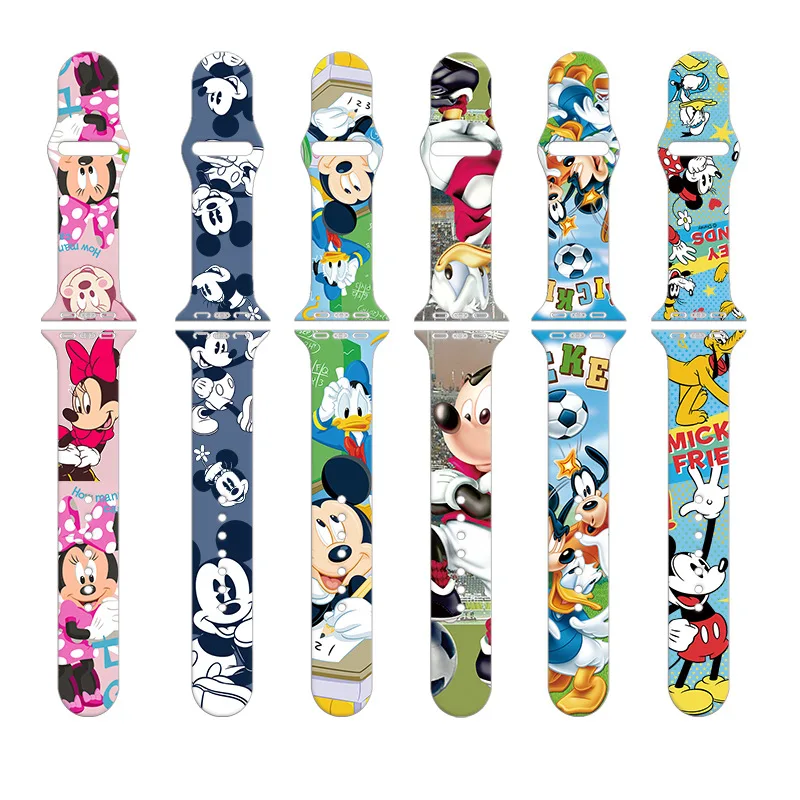 Correas de reloj de silicona con estampado de Mickey Mouse para Apple Watch, banda de reloj de Anime de Minnie, adecuado para Apple Watch