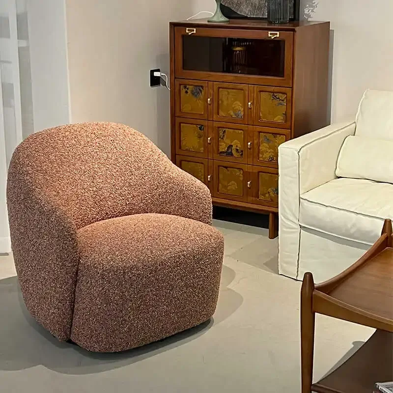 Rotating Leisure Chair French Medieval Lamb Fleece Single Sofa Chair Internet celebrity yarn-dyed fabric negotiation chair