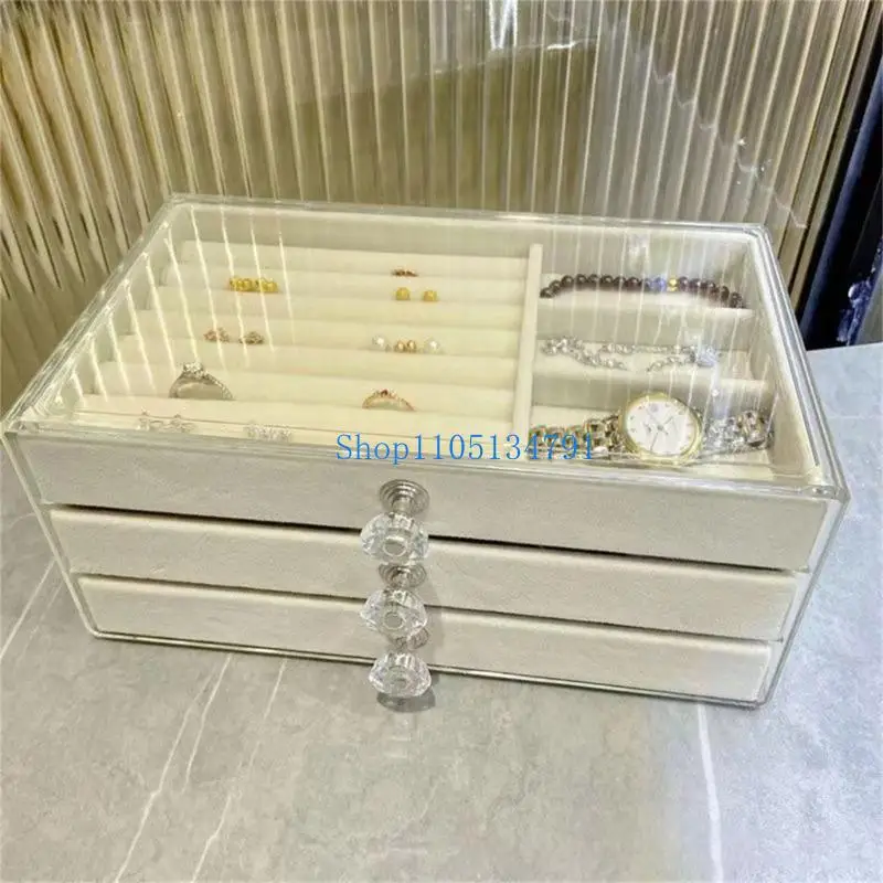 

98km Jewelry Display Case Necklace Storage Box with Soft Velvets Lining and Glass Top