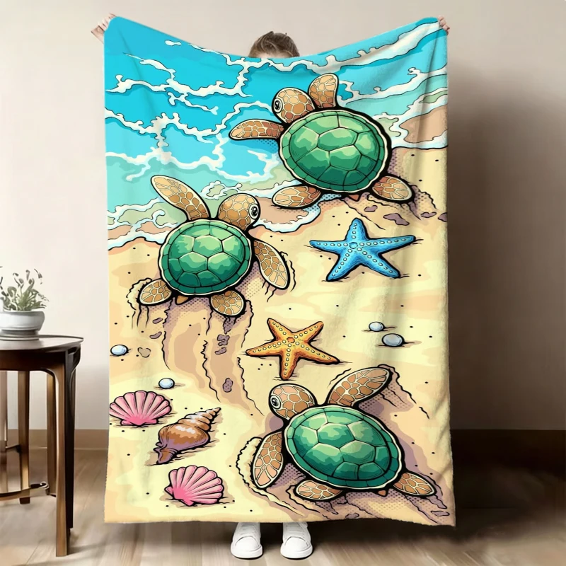 Beach Turtle Shell Starfish Combo Fleece Blanket For Nautical Bedroom Decor Lightweight Plush Throw Blanket Mantle