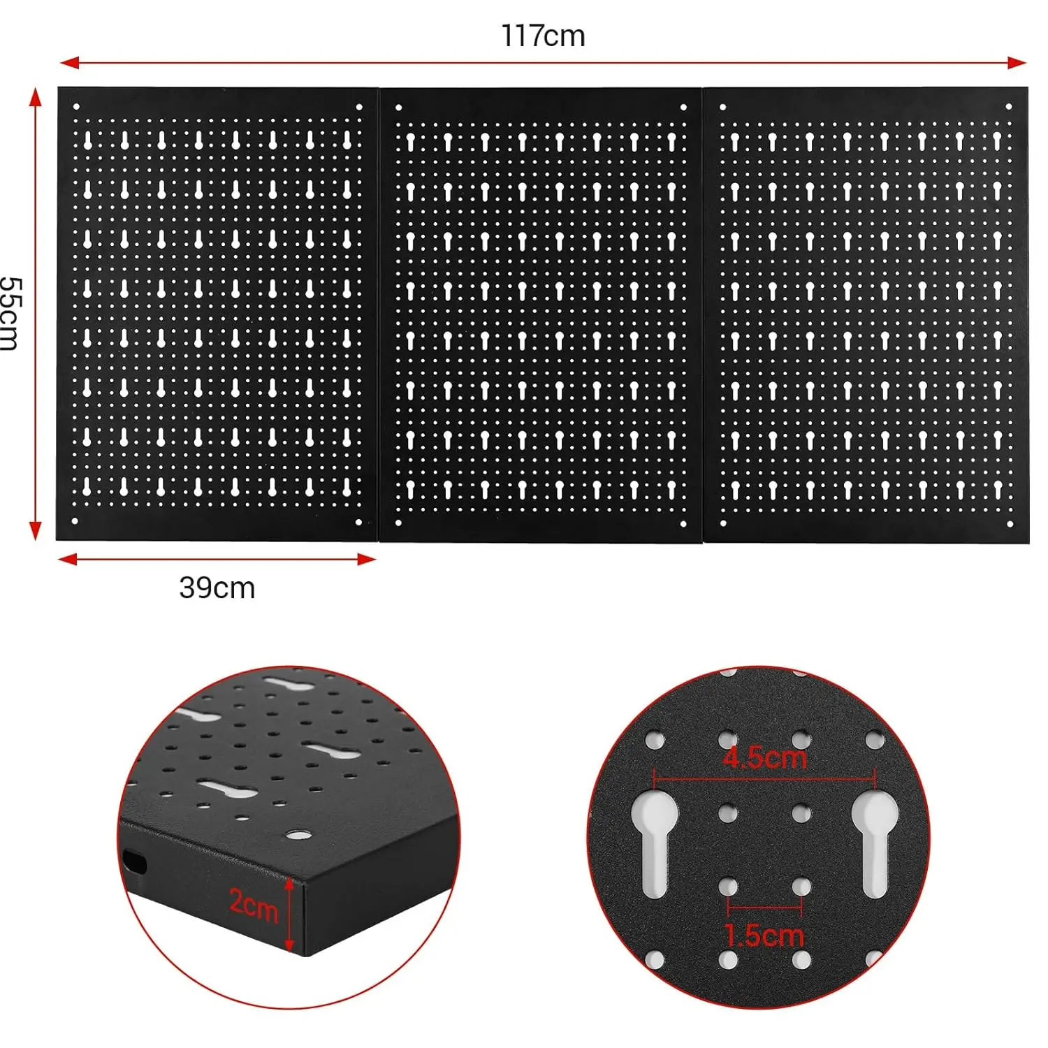 Fixkit Tool Wall Perforated Wall Metal Wall Perforated Sheet Metal with Hook Brackets 117x55x2cm Set Walls Hook 17 Parts