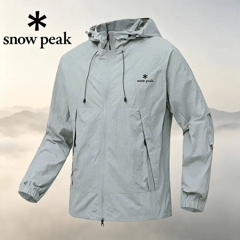 snow peak Men Hooded Sun Protection Jacket Breathable Loose Quick Dry Coat Outdoor Fishing Cycling Travel Casual Outerwear