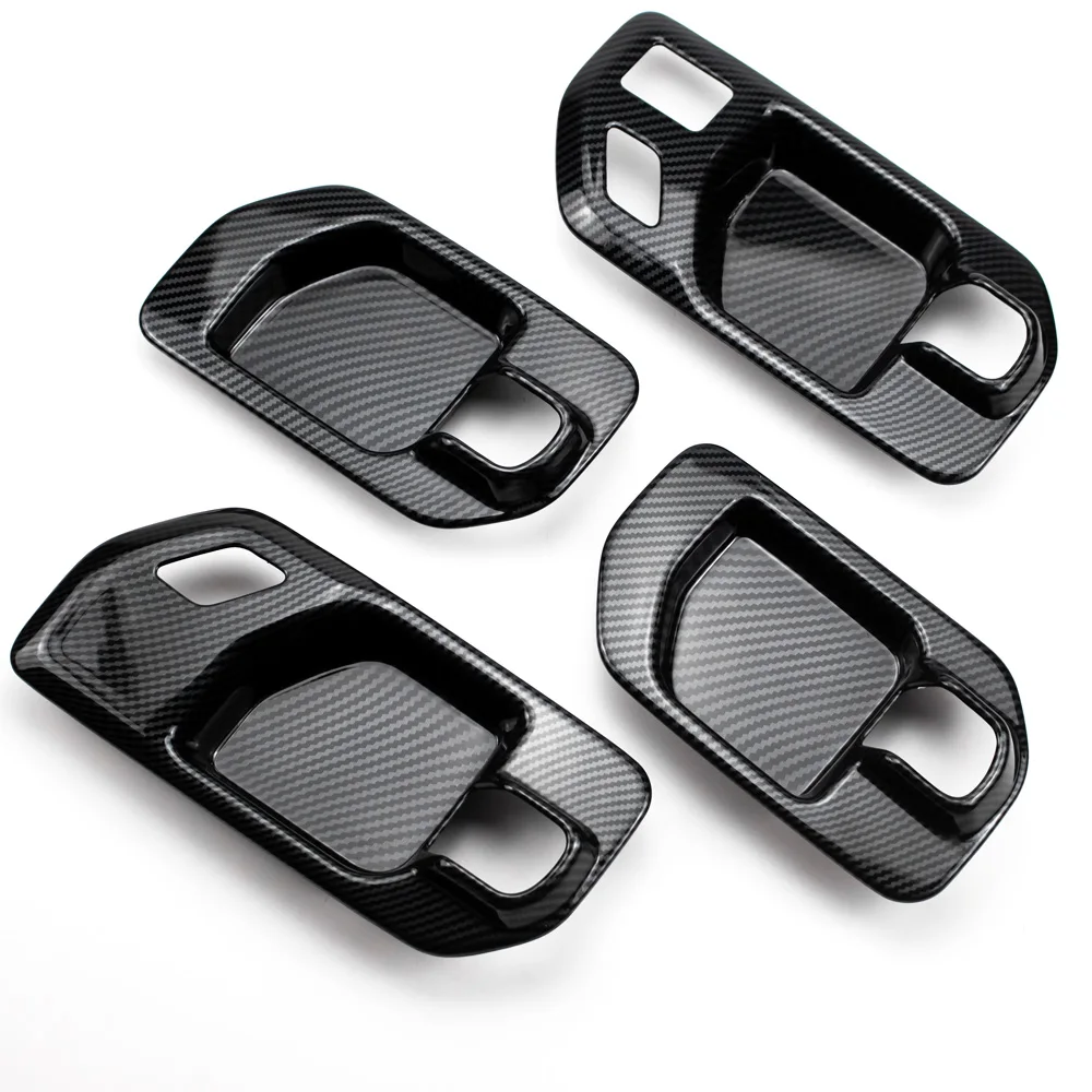 4PCS Carbon Fiber Color LHD Interior Door Handle Bowl Panel Cover Trim for Chevrolet Silverado 2019-2022