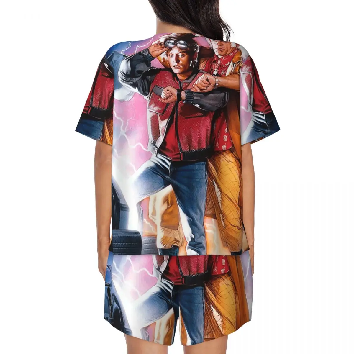 Back To The Future Round Neck Short Sleeves Nightdress for Sleeping Sleepshirts Women Soft Pajama Set Short Pants