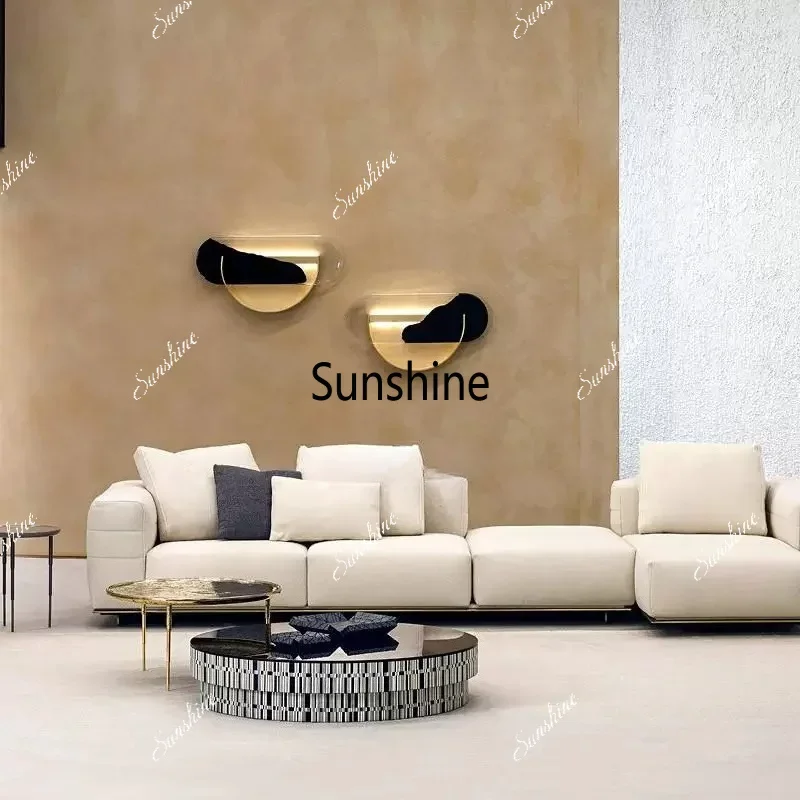 Italian minimalist striped living room coffee table villa large flat floor advanced round coffee tableTJ