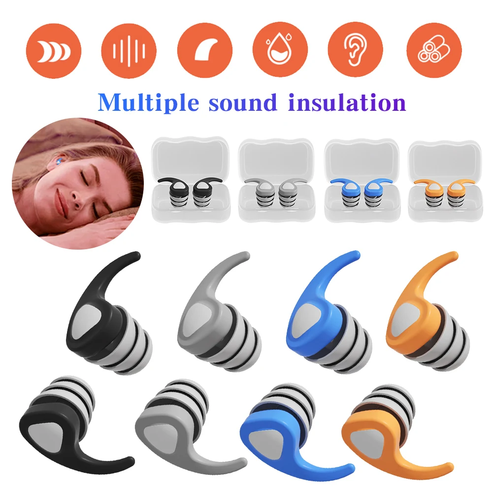 Silicone Noise Reduction Earplug Reusable Waterproof Anti-Noise Ear Plugs Sound Blocking Earplugs for Travel Work Sleep Swimming