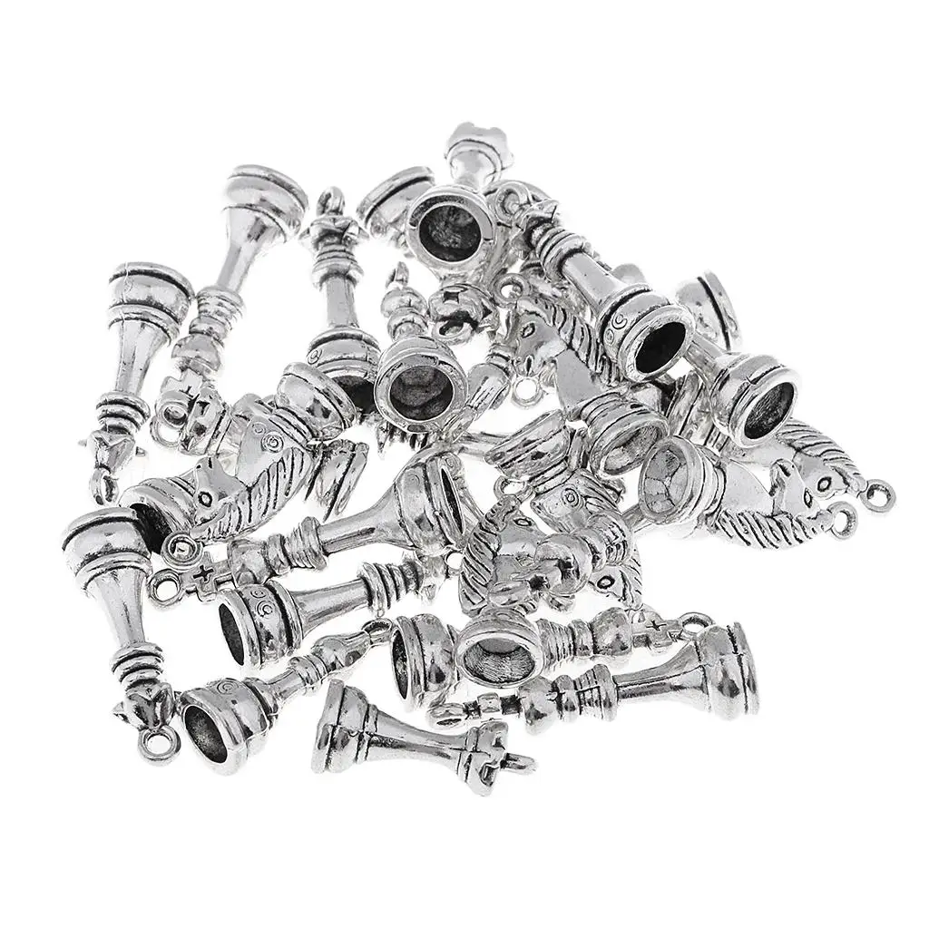 30 Pieces Chess Pieces Designs Charm Pendants for Jewlery Hanging Decor