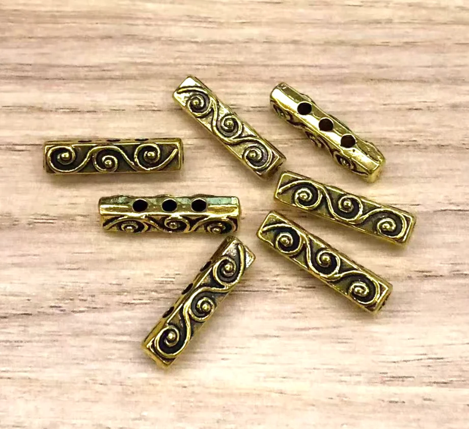 

20pcs 18.4x4.9x4.3mm , hole 1.6mm Alloy metal antiqued gold 3 holes spacer beads for jewelry handmade HWH2131