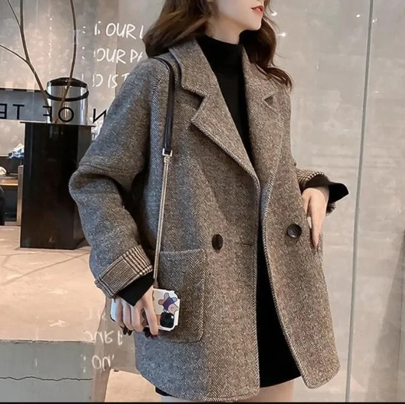 

Suit Jacket Thickened Women's Autumn Winter 2024 New Korean Style British Style Woolen Loose Casual Small Suit Top