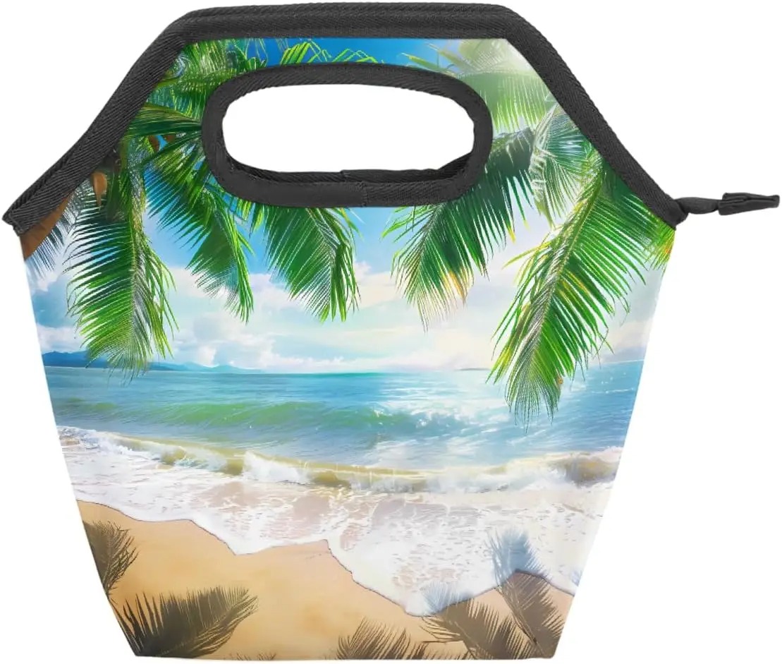 Reusable Lunch Bag Insulated Lunch Box Tropical Beach Coconut Tree Waterproof, Zipper, Leakproof, Lunch Tote Bags