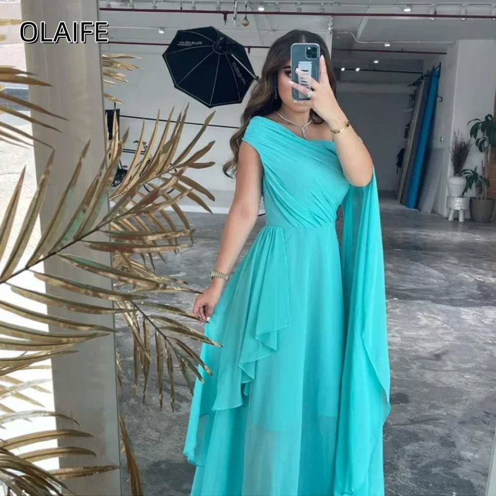 Chiffon Pleated A-Line One Shoulder Floor Length Prom Dresses Customized Sleeveless Zipper  Formal Party Gowns vestidos de festa