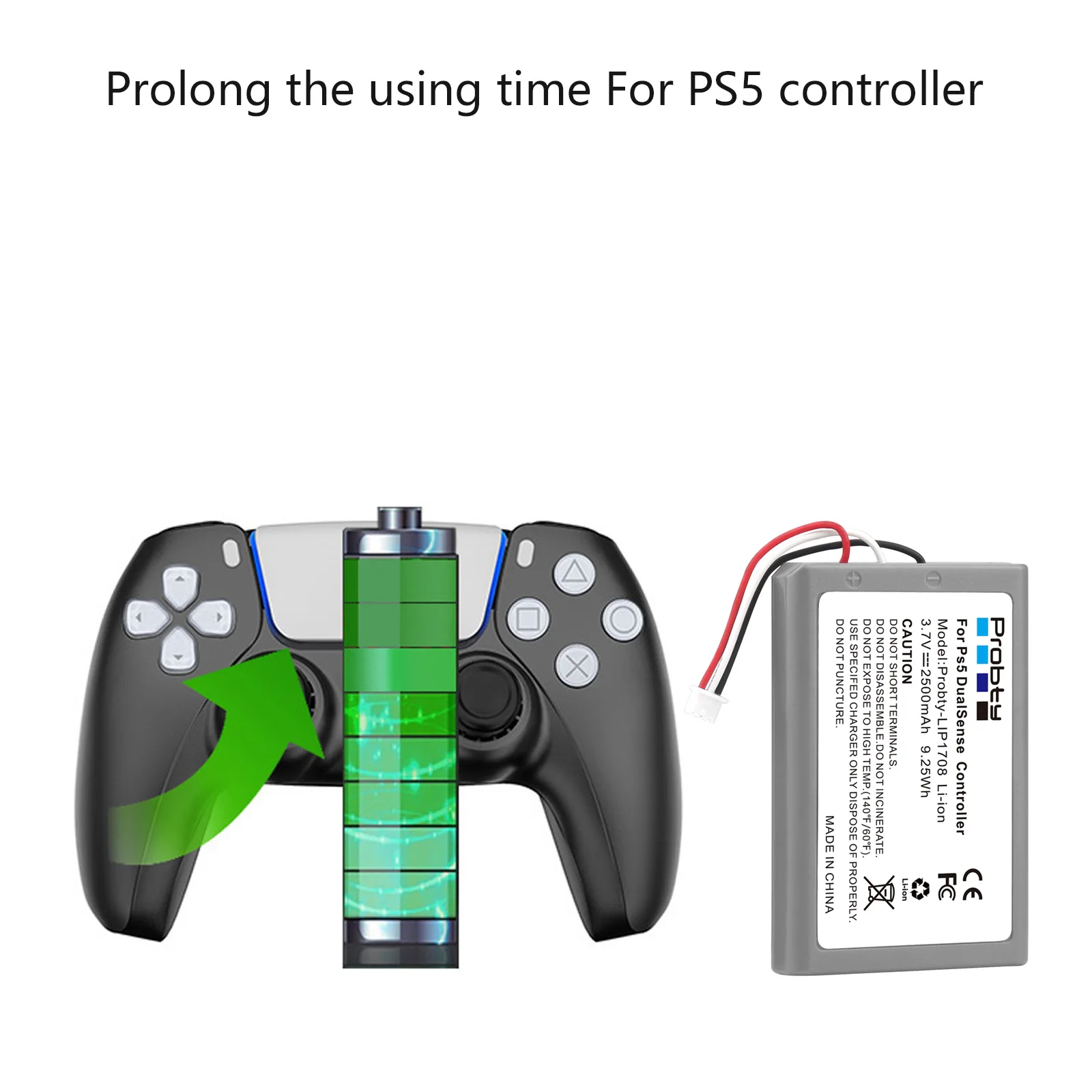Original Probty 2500mAh LIP1708 Battery For Sony PS5 Controller,Rechargeable Battery For DualSense Game Controller