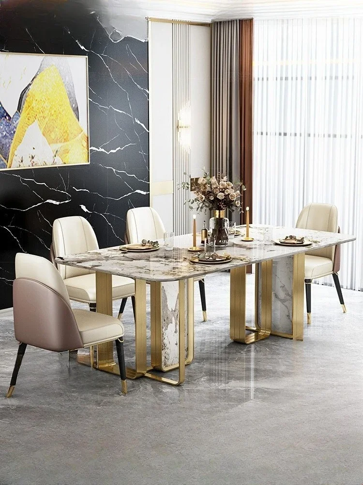 Modern Rock Slab Dining Table Combination Small Apartment Luxury Island Chair Bright