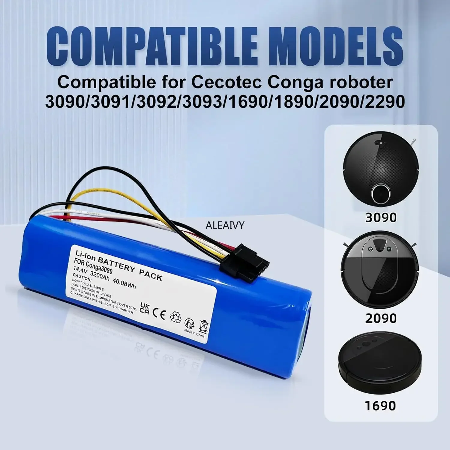 Robot Cecotec Conga, Compatible con Cecotec Conga 3090, 3091, 3092, 3093, 1690,1890,2090,2290 Grande capacité y Longue durée,