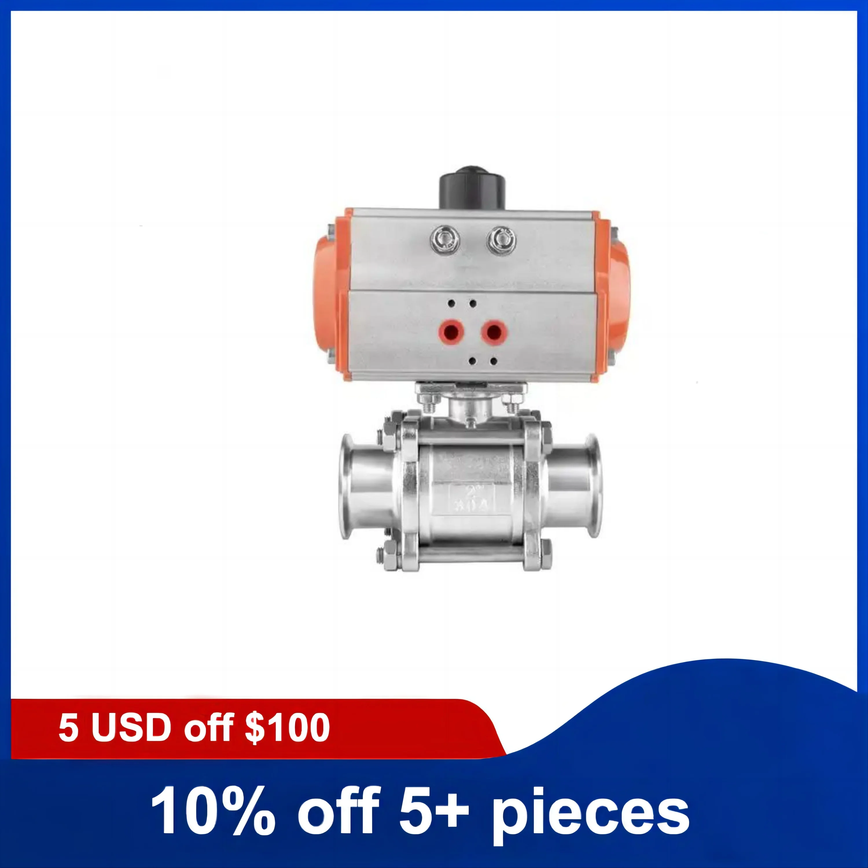 DN40 304 Stainless Steel Ball Valve Three Piece Tri Clamp Type With Double Acting Cylinder Pneumatic Ball Valve