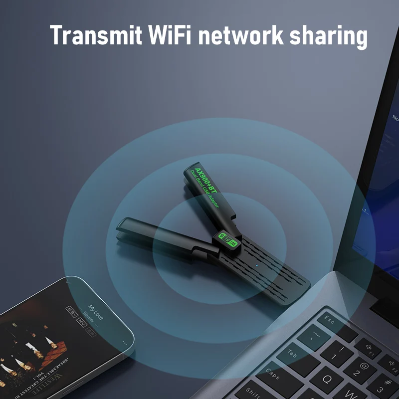 AX900 WiFi USB محول WiFi6 بلوتوث 5.4 ثنائي النطاق 2.4G + 5.8Ghz 2 هوائي دونغل USB استقبال البطاقة اللاسلكية للكمبيوتر/الكمبيوتر المحمول
