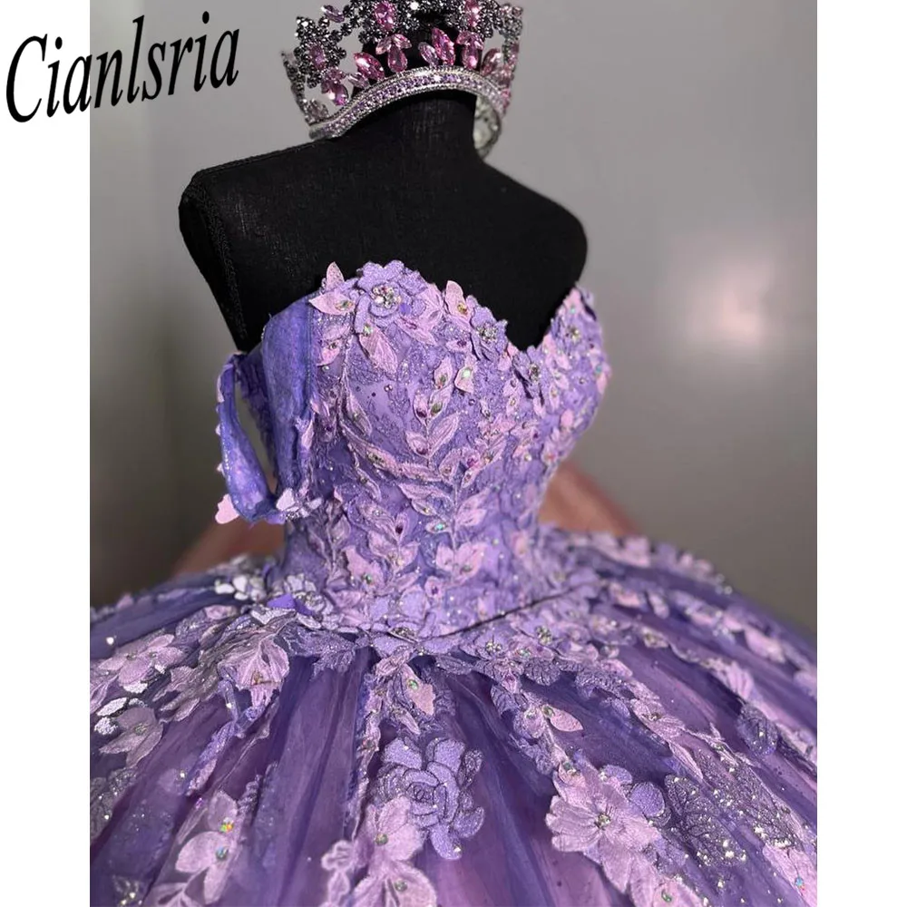 فساتين Quinceanera الأرجواني المكسيكي ، ثوب حفلة ، مزينة بالخرز من الدانتيل ، فستان الأميرة الحلو 16 ، 15 عاما