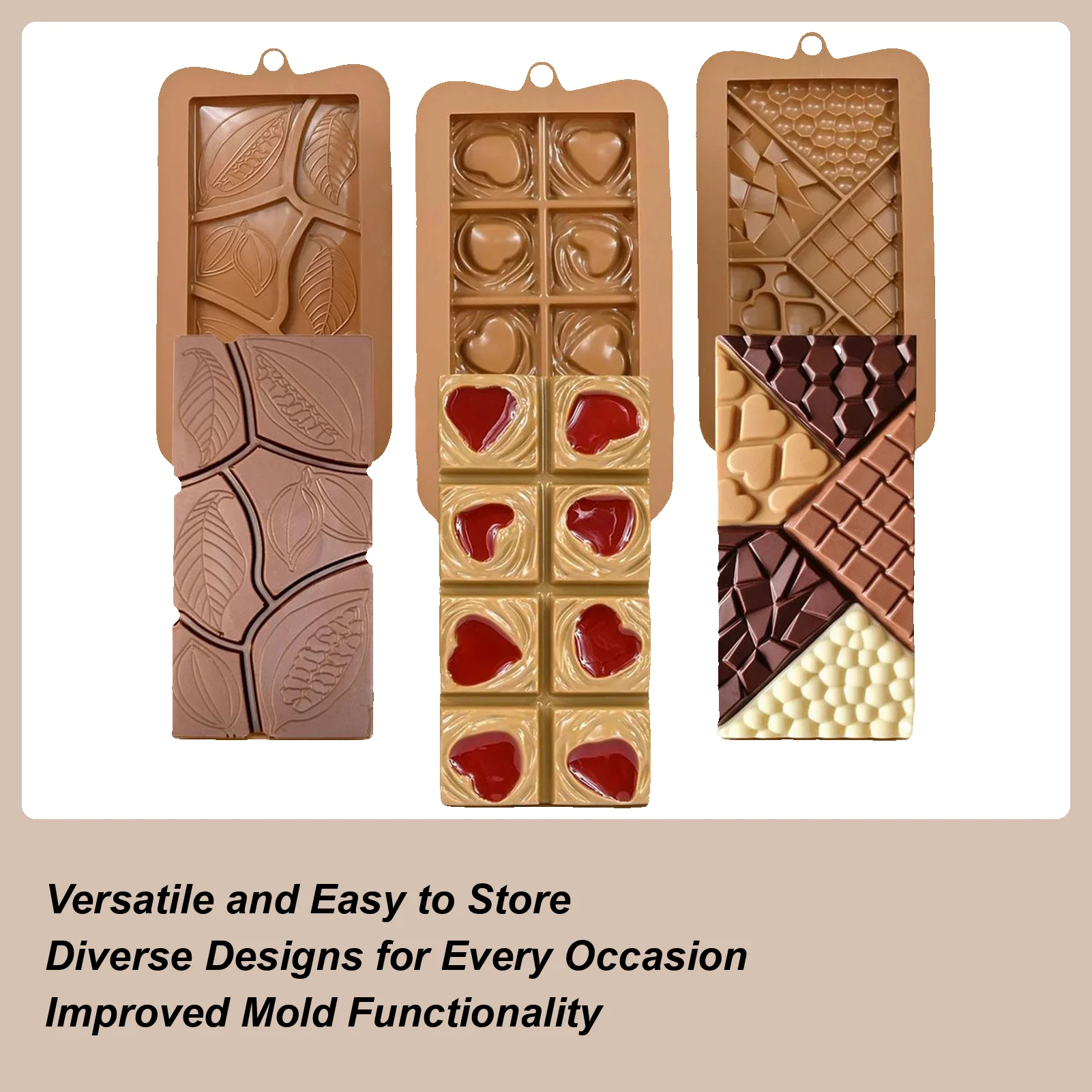 Molde para barra de Chocolate, moldes de silicona de calidad alimentaria para dulces de Chocolate, molde para pastel con volteo de corazón, molde para hornear cacao