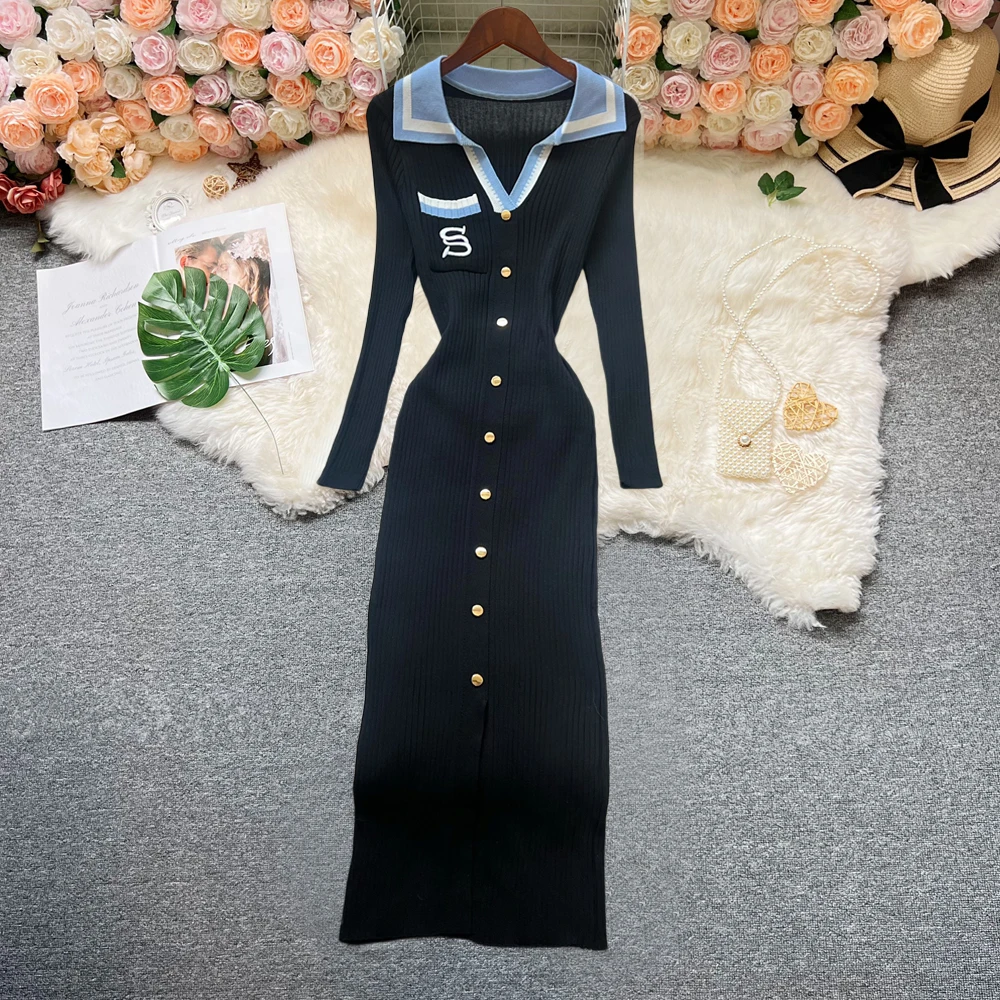 YuooMuoo Markenmode Herbst Strickkleid Damen 2026 Neues Besticktes Langarm Bodycon Pulloverkleid Streetwear Damen-Outfits – Detail 2