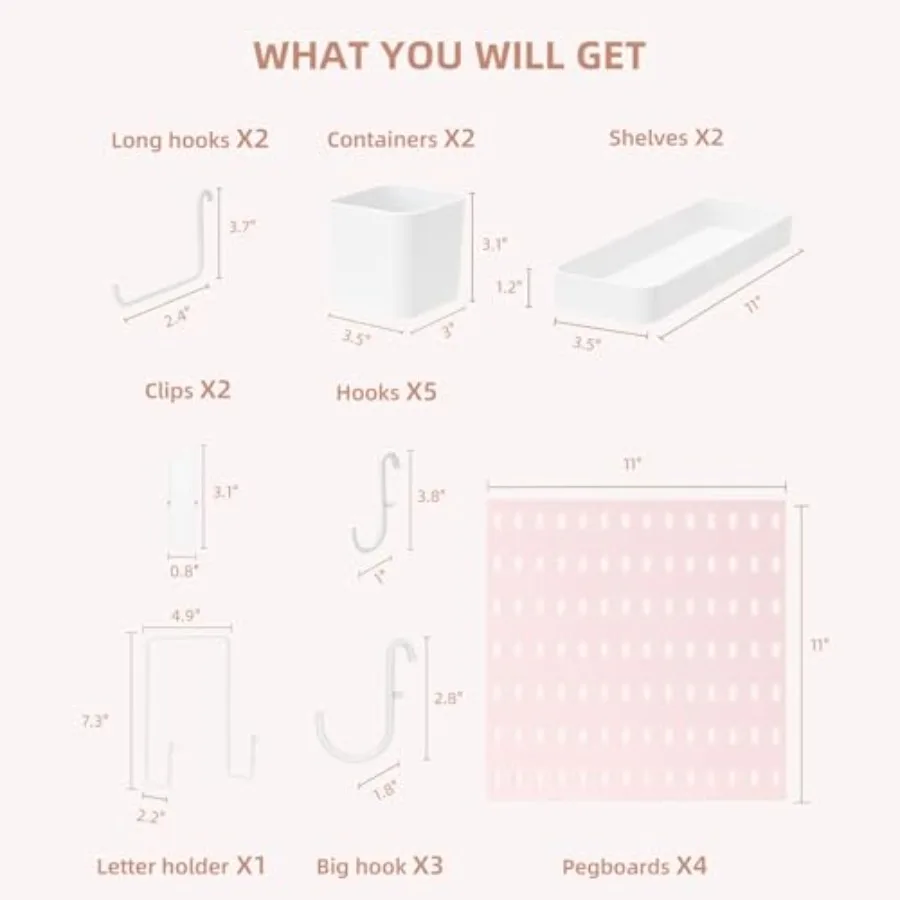 Modulaire hangende wandmontage display peg board paneelset met 4-delige pegboards en 17 accessoires voor slaapkamer thuiskantoor badkamer