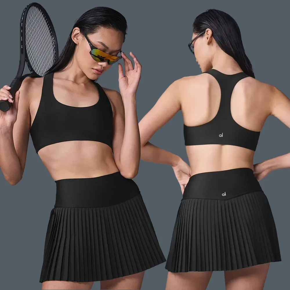 AL Womens Grand Slam Tennis Skirt Slimming Elastic Tennis Skirt Breathable Slim V-shaped Short Skirt Summer Sports Tennis Skirt