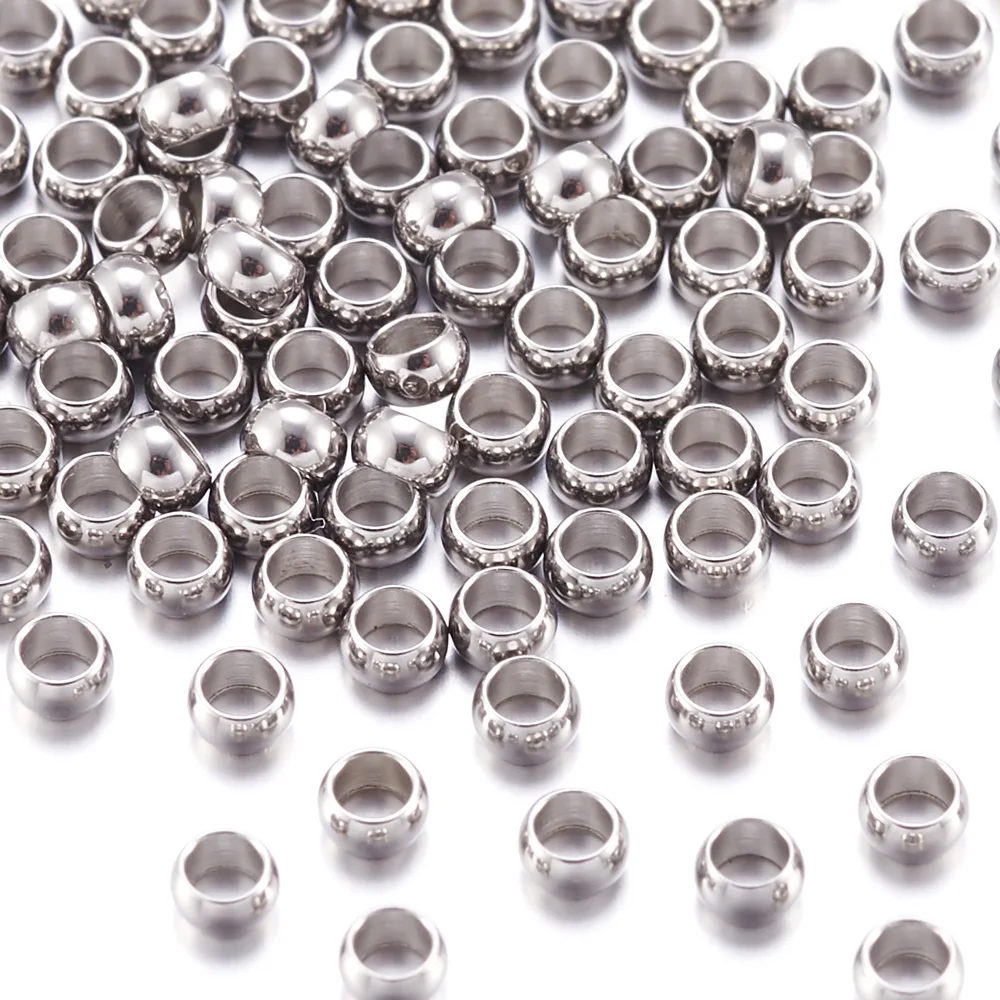 1000pcs 304 Stainless Steel Crimp Beads End Beads Loose Sapcer Beads for Jewelry Making DIY Bracelet Necklace 1/2/2.5/3mm