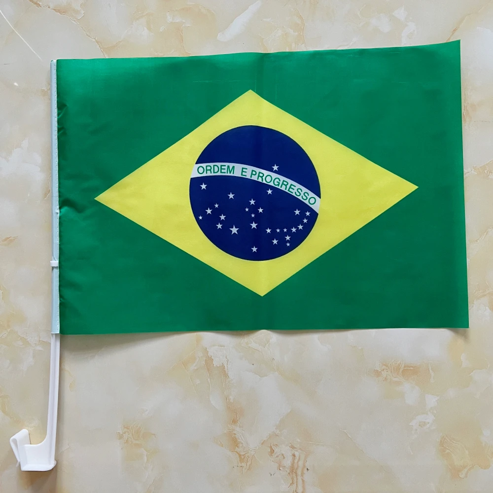 30*45cm Brazil car flag Brazil car waving Flag National Flag standard-bearer waving flag with plastic flagpole