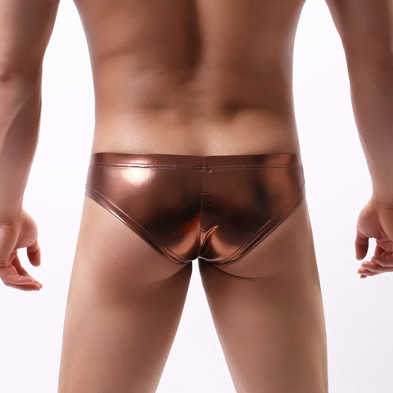 Shiny Briefs Men Sexy Bulge Pouch Underwear Hot Stamping Soft Panties Male Low Rise Mini Boxer Trunks Elastic Underpants Bikini