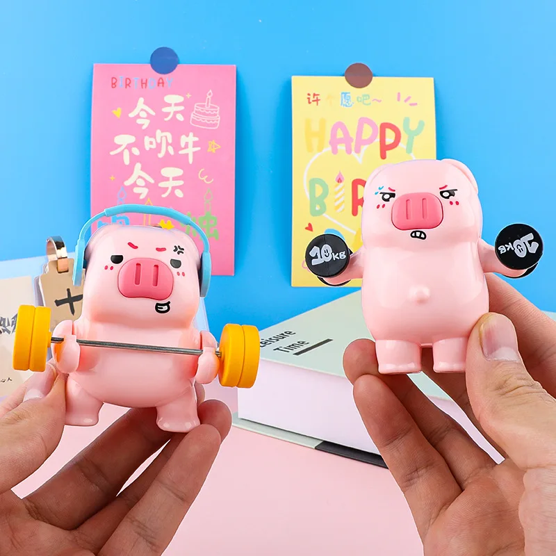 Funny Clockwork Toys Children Wind-up Exercise Piggy Push-ups / Weight Lifting Cute Sports Clockwork Small Toys Creative Gifts