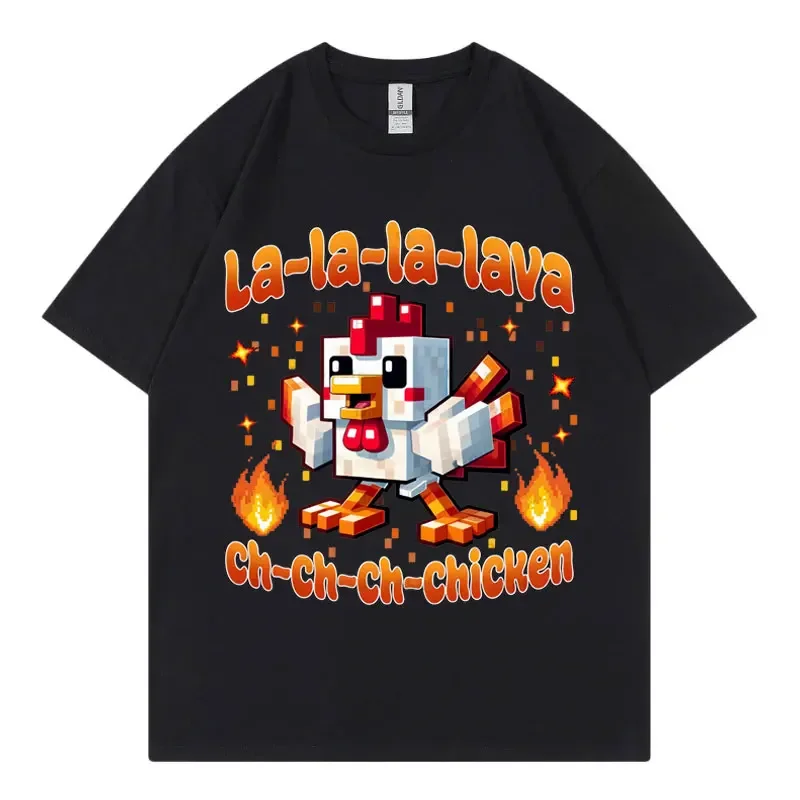 

Summer men's fun Lava chicken pattern printed T-shirt, Harajuku cartoon short-sleeved casual 100% cotton clothing