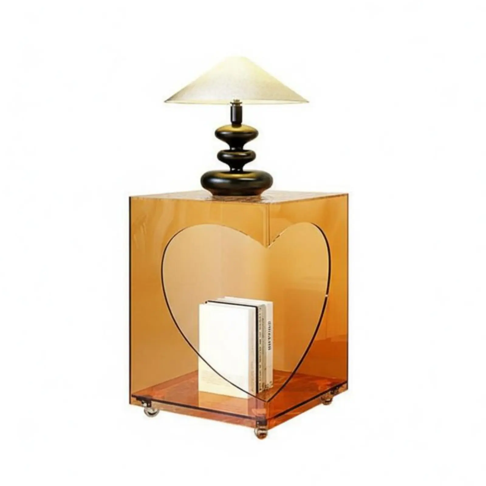 

Mobile C-Table Transparent Nightstand Minimalist design with casters for Bedroom, Small Spaces, Home Office