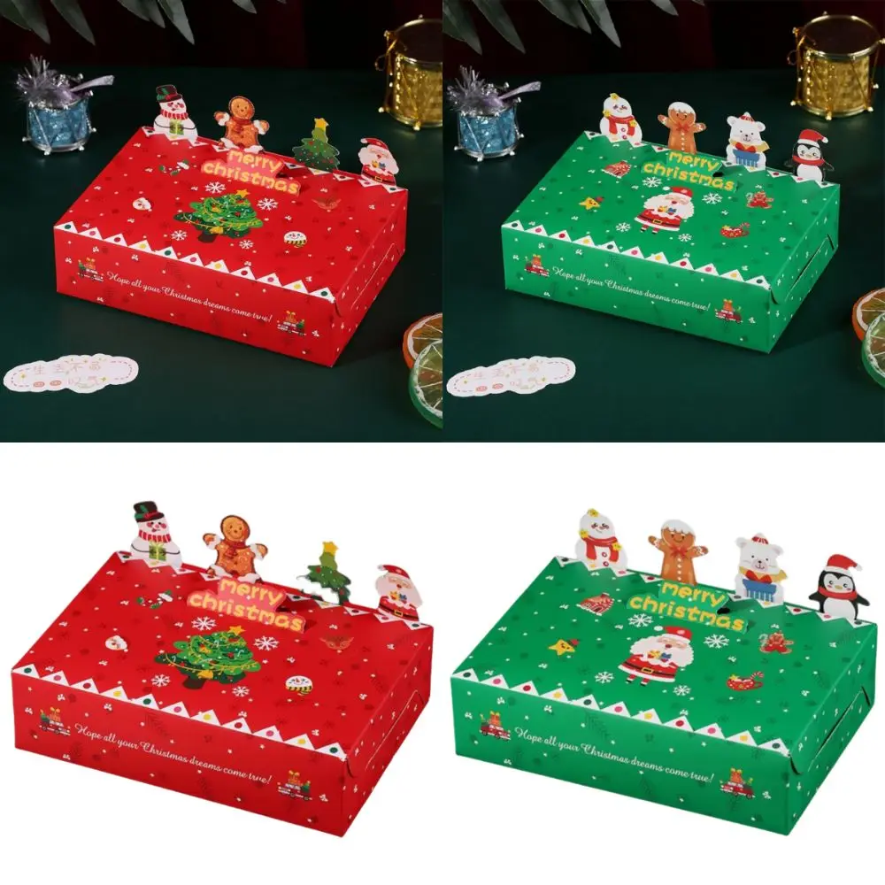 6/12/24Pcs New Merry Christmas Candy Box Kraft Paper Cartoon Snowman Gift Packing Bags Party Decor 3D Cookie Boxes