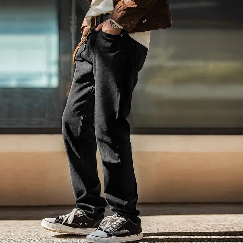 

Maden 12.8oz Black Washed Denim Jeans Men's Vintage Mid Rise Straight Classic Casual Zip Fly Pants for Autumn Versatile Trousers