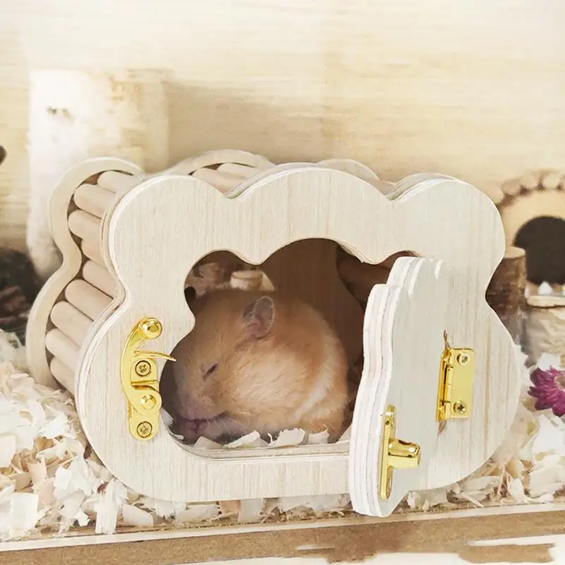 Wooden Hamster Hideout Cute Cloud-Shaped Tiny Wooden House Small Animals Habitat Hut Pets Pets WoodlandHouse Habitats Decor