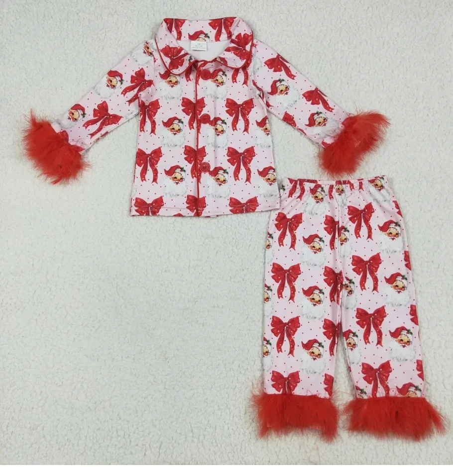 

Kids Pajamas Set Sleepwear Fur Long Sleeves Christmas Shirt Pants Children Pajamas Clothes