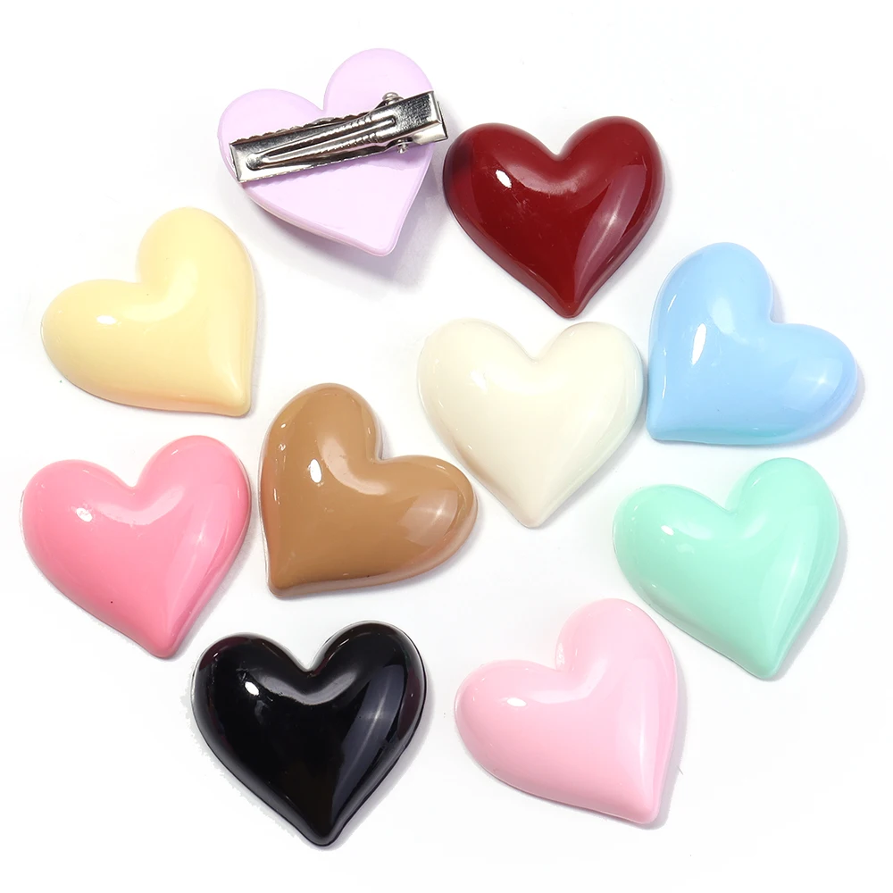 10pcs Colorful Cute Heart Flat Back Cabochons Acrylic Cabochon Beads For Girls DIY Headwear Hairpin Jewelry Making Accessories